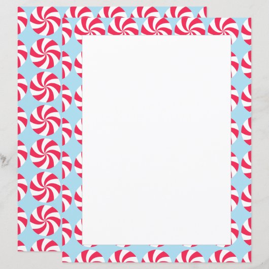 Pepermunt Kerst Blauw Papier van het briefpapier (Voorkant / Achterkant)