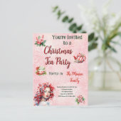 Pepermunt Kerst Thee Party Roze Sneeuwvlok Briefkaart (Staand voorkant)