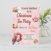 Pepermunt Kerst Thee Party Roze Sneeuwvlok Feestdagenkaart (Staand voorkant)