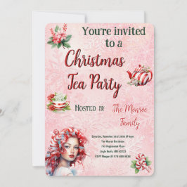 Pepermunt Kerst Thee Party Roze Sneeuwvlok Feestdagenkaart
