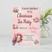 Pepermunt Kerst Thee Party Roze Sneeuwvlok Kaart (Staand voorkant)