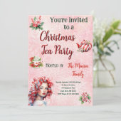 Pepermunt Kerst Thee Party Roze Sneeuwvlok Kaart (Staand voorkant)