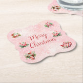 Pepermunt Kerst Thee Party Roze Sneeuwvlok Kartonnen Onderzetters (Gekanteld)