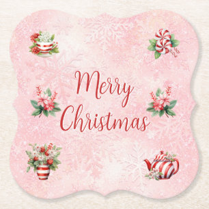 Pepermunt Kerst Thee Party Roze Sneeuwvlok Kartonnen Onderzetters