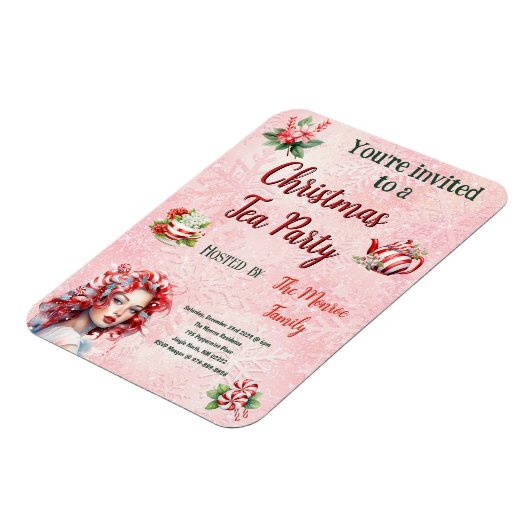 Pepermunt Kerst Thee Party Roze Sneeuwvlok Magneet (Linkerzijde)