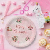 Pepermunt Kerst Thee Party Roze Sneeuwvlok Papieren Bordje (Feest)