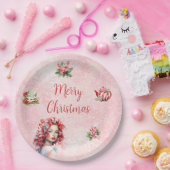 Pepermunt Kerst Thee Party Roze Sneeuwvlok Papieren Bordje (Feest)