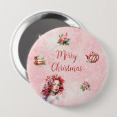 Pepermunt Kerst Thee Party Roze Sneeuwvlok Ronde Button 4,0 Cm (Voorkant /achterkant)