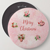 Pepermunt Kerst Thee Party Roze Sneeuwvlok Ronde Button 6,0 Cm (Voorkant /achterkant)