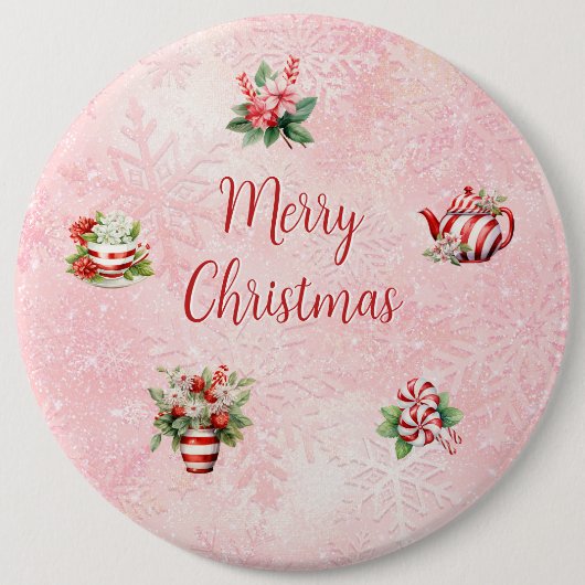 Pepermunt Kerst Thee Party Roze Sneeuwvlok Ronde Button 6,0 Cm (Voorkant)