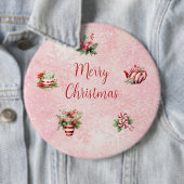 Pepermunt Kerst Thee Party Roze Sneeuwvlok Ronde Button 6,0 Cm (In situ)