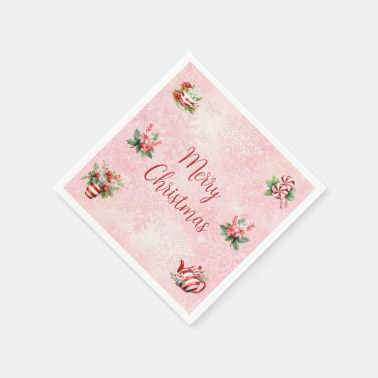Pepermunt Kerst Thee Party Roze Sneeuwvlok Servet (Hoek)