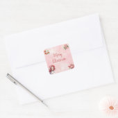 Pepermunt Kerst Thee Party Roze Sneeuwvlok Vierkante Sticker (Envelop)
