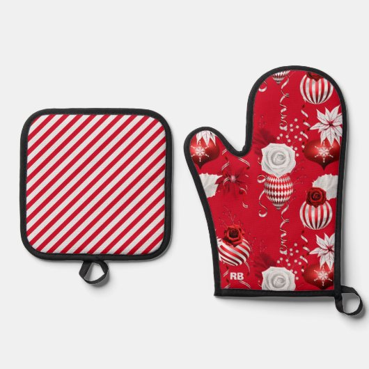 Pepermunt Kerstmis Ovenwant & Pannenlap Set (Voorkant)