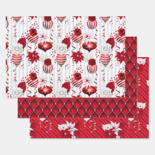 Pepermunt Ornament & Poinsettia Kerstmis Inpakpapier Vel