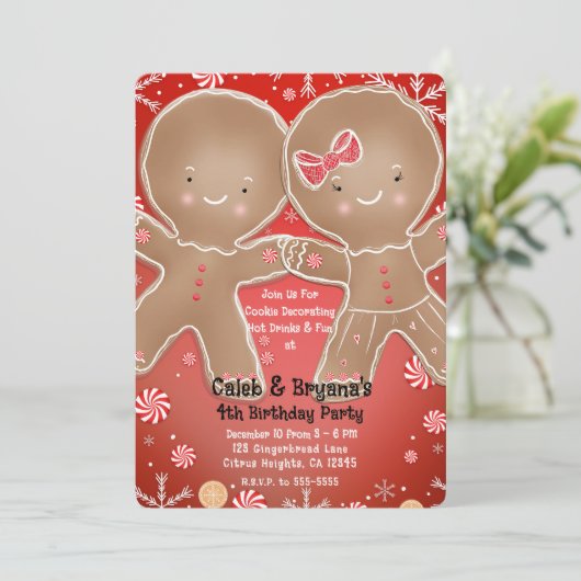 Pepermunt peperkoek jongen & meisje verjaardagsfee kaart (Staand voorkant)