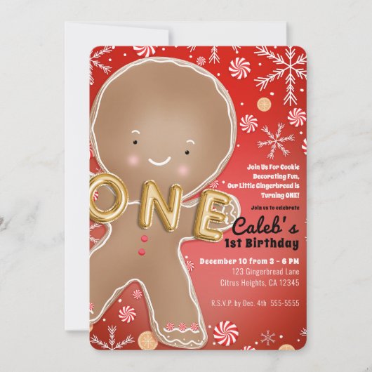 Pepermunt peperkoek man een 1e verjaardagsfeestje kaart (Voorkant)