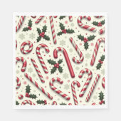 Pepermunt Pleasures: Holly & Candy Cane Tafel Nap Servet (Voorkant)