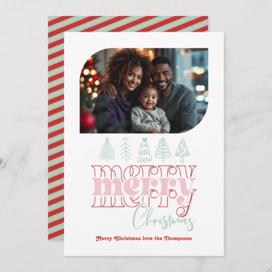 Pepermunt Pop Moderne Retro Doodle Kerst Foto Feestdagenkaart (Voorkant / Achterkant)