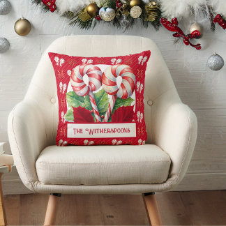 Pepermunt Rood en Wit Candy Cane Bow Monogram Kussen