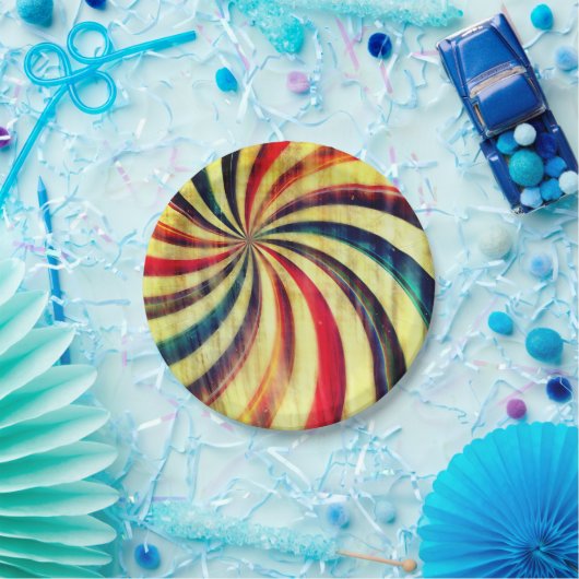 pepermunt snoep gestreept werveling rood blauw papieren bordje (Feest)