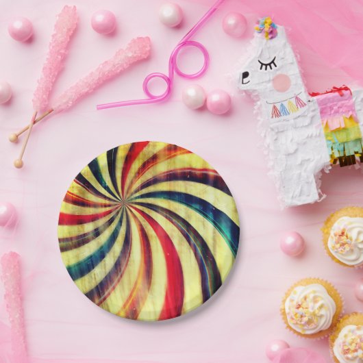 pepermunt snoep gestreept werveling rood blauw papieren bordje (Feest)