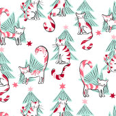Pepermunt Snoep Katten en kerstbomen Cadeaupapier