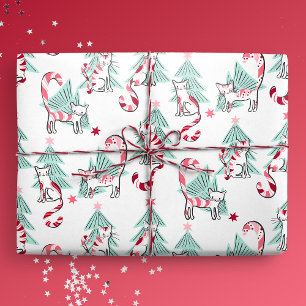Pepermunt Snoep Katten en kerstbomen Cadeaupapier