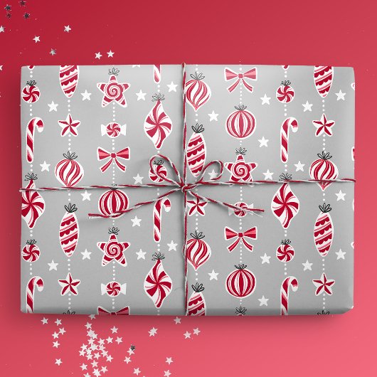 pepermunt-Snoep-kerstballen Cadeaupapier