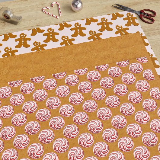 Pepermunt Snoep Roze Gingerbread Man Christmas Inpakpapier Vel