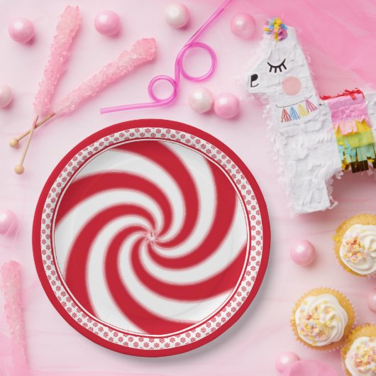 Pepermunt Snoep Swirl Kerstvakantie Papieren Bordje (Feest)