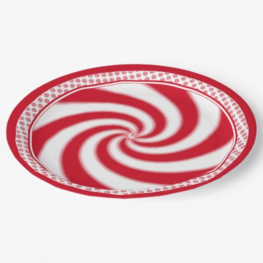 Pepermunt Snoep Swirl Kerstvakantie Papieren Bordje (Gekanteld)