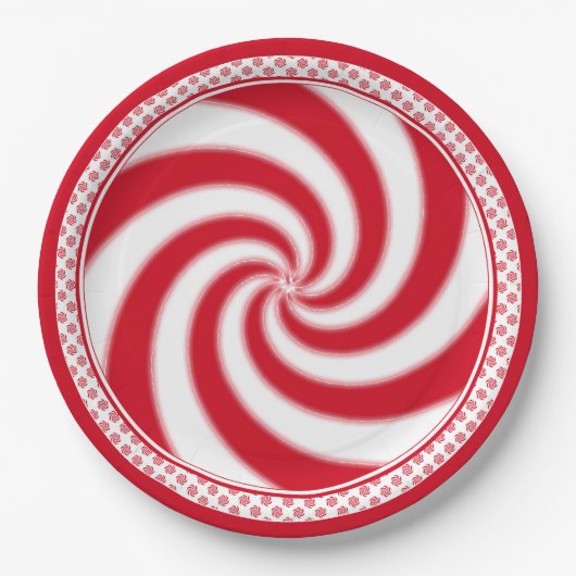 Pepermunt Snoep Swirl Kerstvakantie Papieren Bordje (Voorkant)
