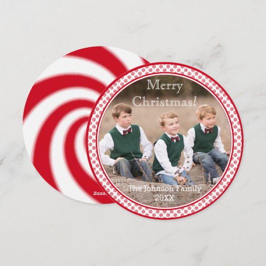 Pepermunt Snoep wervelen Foto Kerstmis Kaart (Voorkant / Achterkant)