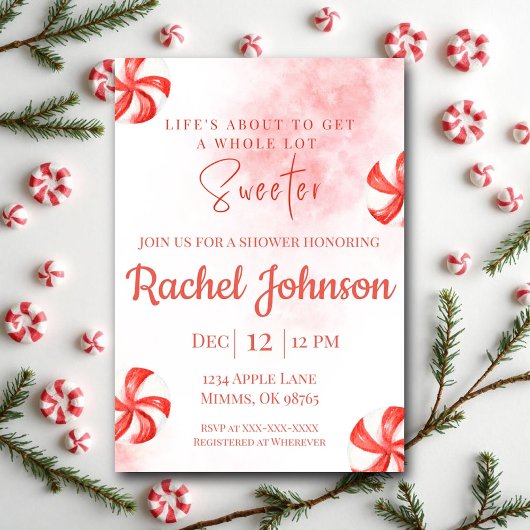 Pepermunt Snoepfeest Uitnodiging | Rood Watercolo