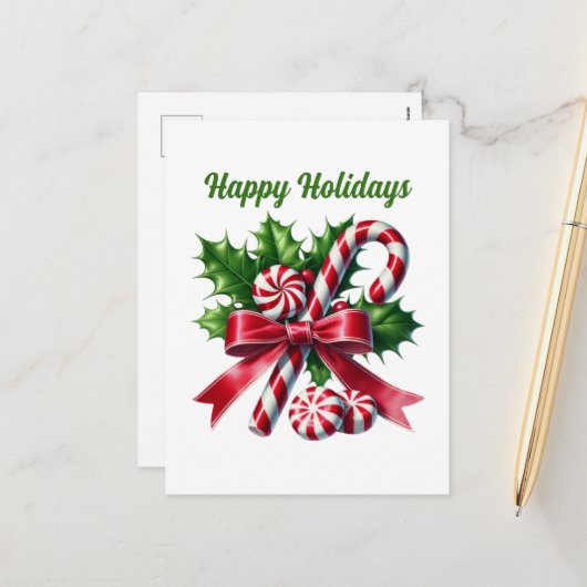 pepermunt snoepriet Happy Feestdagenkaart (Voorkant / Achterkant in situ)