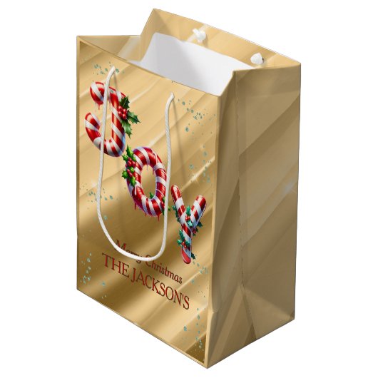 Pepermunt Streep Kerstvreugde Medium Cadeauzakje (Voorkant Gekanteld)
