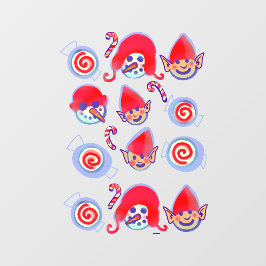 Pepermunt Swirl Snoepjes, Elfen en Sneeuwmannen Ke Raamsticker