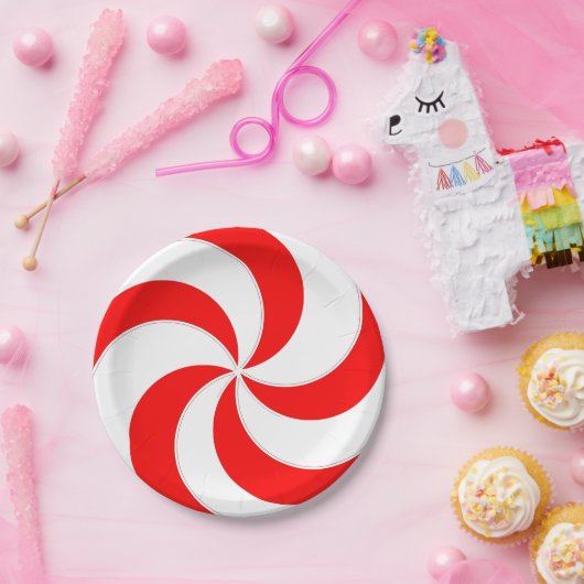 Pepermunt werveling rood en wit Snoep strepen Papieren Bordje (Feest)
