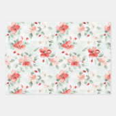 Pepermuntgroene Rode Bloemige Verjaardag Inpakpapier Vel (Voorkant 2)