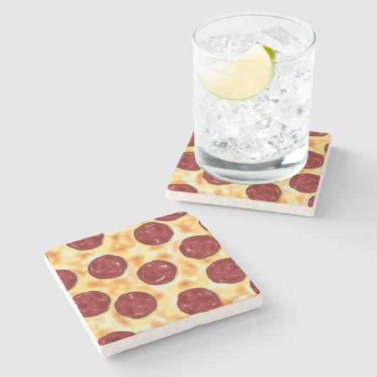 Peperoni Pizza vector kunst Stenen Onderzetter (Zijkant)