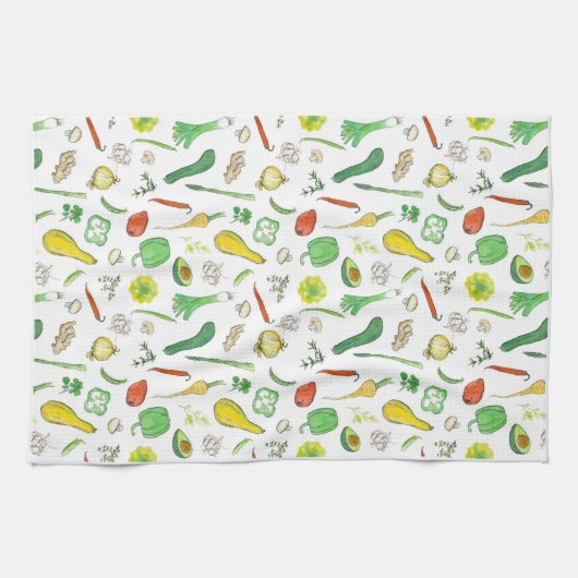 Pepers Erwten Squash Aardappel Waterverf Groenten Theedoek (Horizontaal)