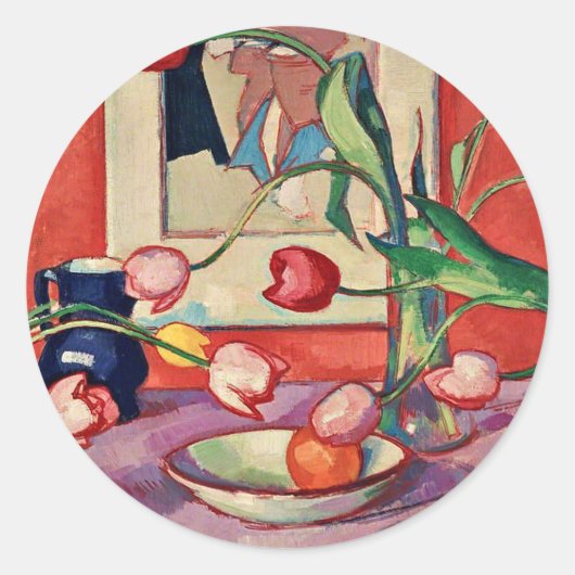 Peploe - Tulips, The Blue Jug Ronde Sticker (Voorkant)
