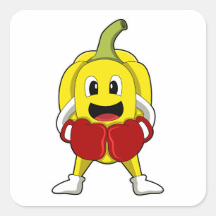 Pepper als Boxer met Boxing-handschoenen Vierkante Sticker