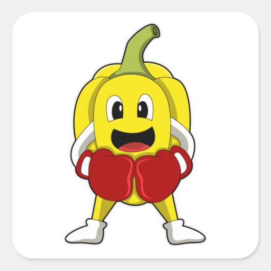 Pepper als Boxer met Boxing-handschoenen Vierkante Sticker (Voorkant)