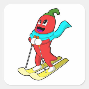 Pepper as Skier Vierkante Sticker