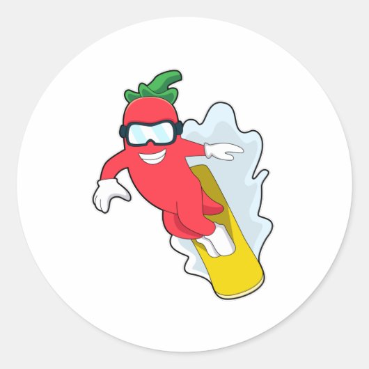 Pepper bij Snowboarding met Snowboard Ronde Sticker (Voorkant)