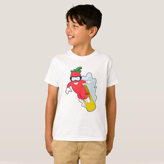 Pepper bij Snowboarding met Snowboard T-shirt (Voorkant volledig)