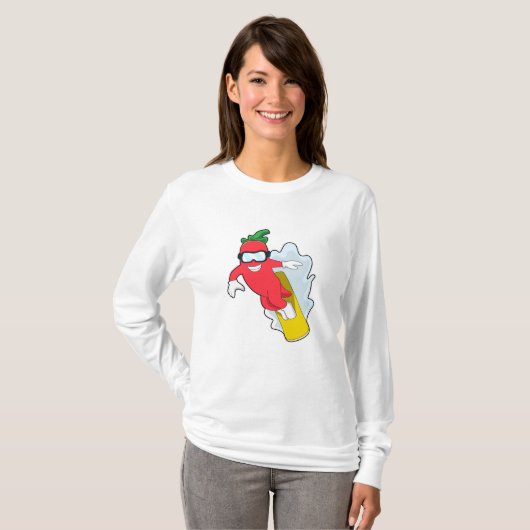 Pepper bij Snowboarding met Snowboard T-shirt (Voorkant volledig)