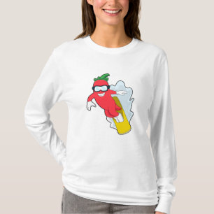 Pepper bij Snowboarding met Snowboard T-shirt